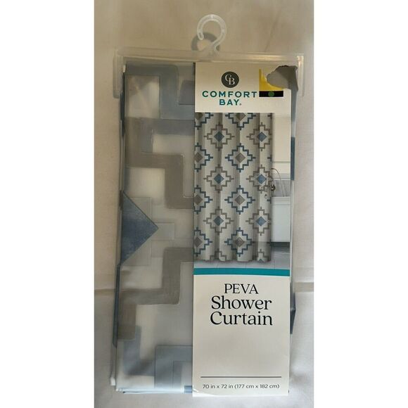 Comfort Bay Geometric Patterned PEVA Shower Curtain 70x72 inches NEW - Picture 1 of 2